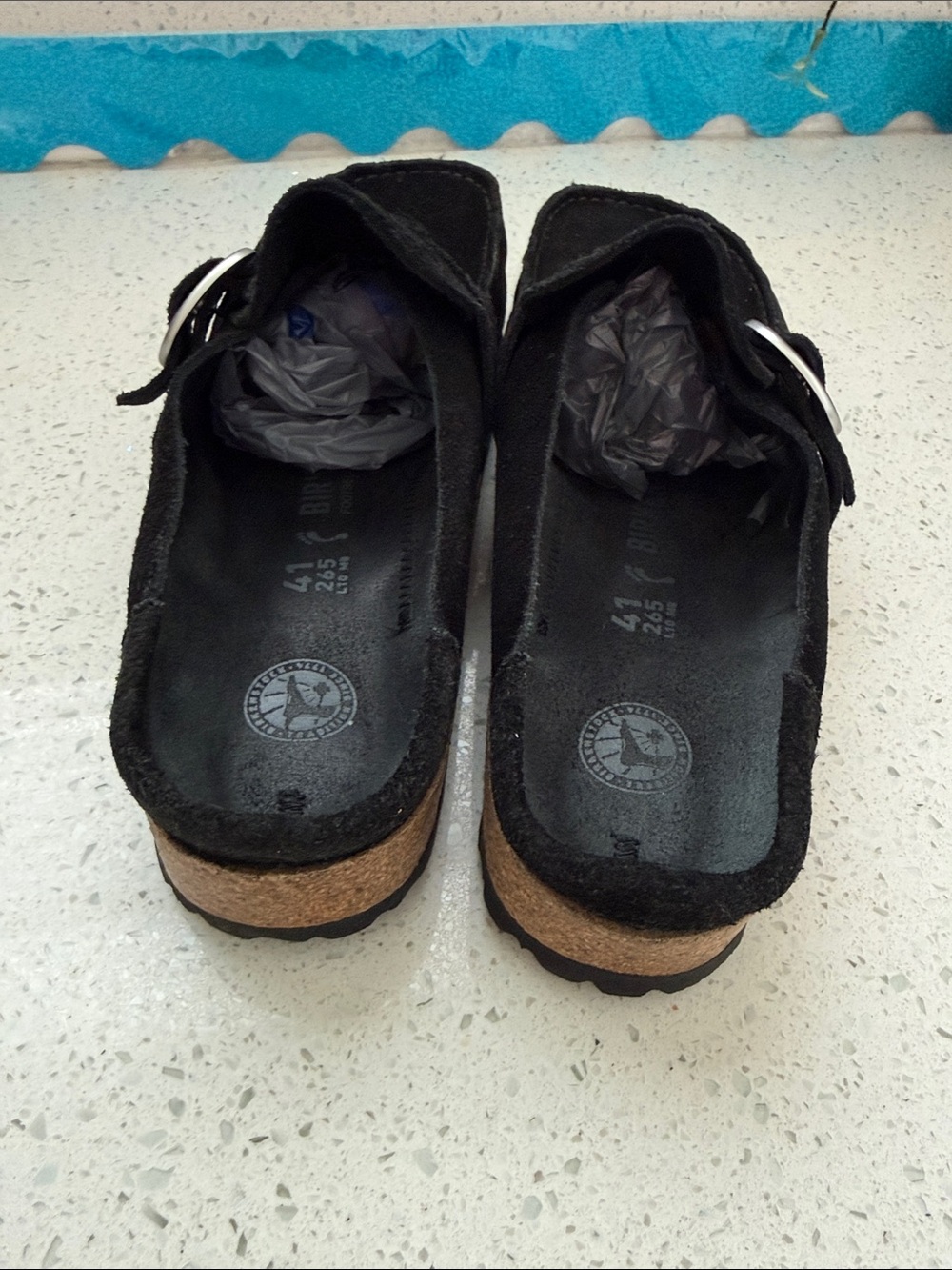 Birkenstock Black Suede Slip-On Loafers with Silver Buckle - Picture 3 of 10